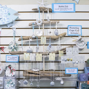 Shore Art pewter jewelry and ornaments (on the driftwood tree)